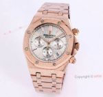 Audemars Piguet Frosted Gold Royal Oak Rose Gold Watch 41mm Silver Dial with Stop Function High Copy